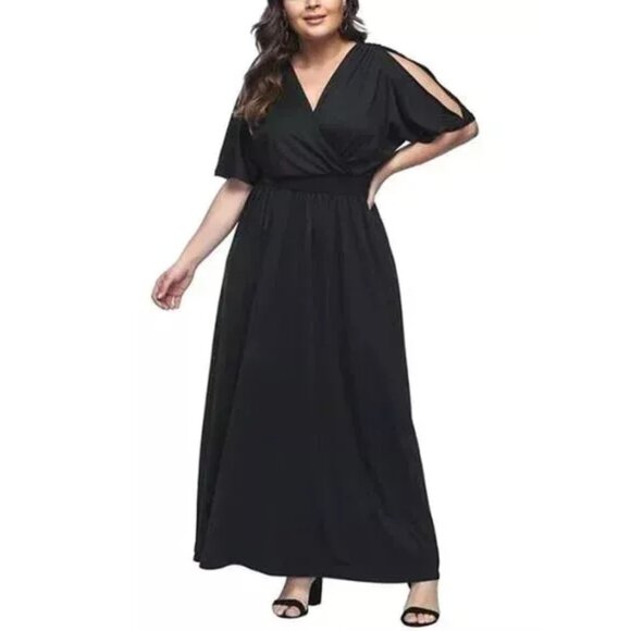 Dresses & Skirts - Split Shoulders Short Sleeve Bat Wing Women's Plus Size Surplice Maxi Dress 3XL